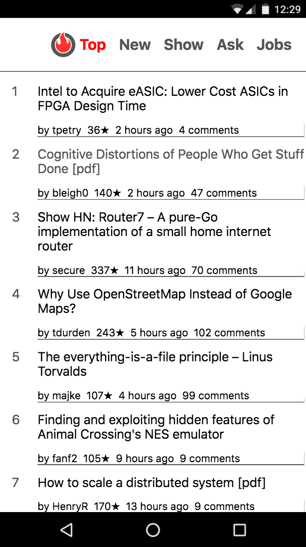 Inferno HN HN PWA running on a mobile phone